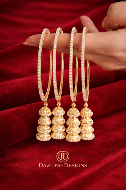 Radiant Stone-Studded Tiered Jhumki Bangles