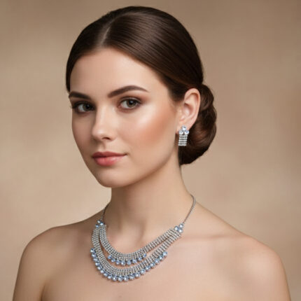 Multi Layered Silver Diamond Necklace