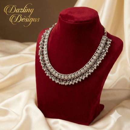 the Antique Oxidized Silver Ghungroo Choker