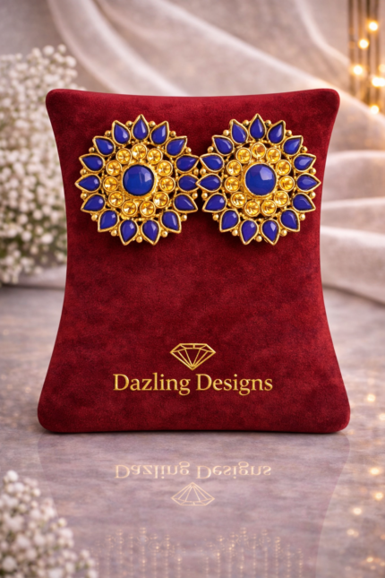 Royal Azure Sunburst Studs In Antique Gold