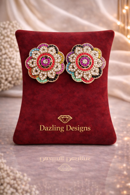 Vibrant Kaleidoscope Floral Mandala Studs