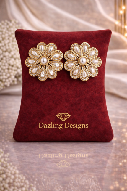 Pearl Bloom Kundan Floral Stud Earrings